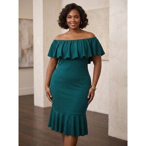 Lularoe Cici Dress NWT 2XL Green/Teal  Off Shoulder